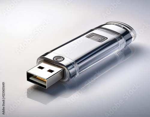 compact usb stick centered on white background with subtle reflections photo