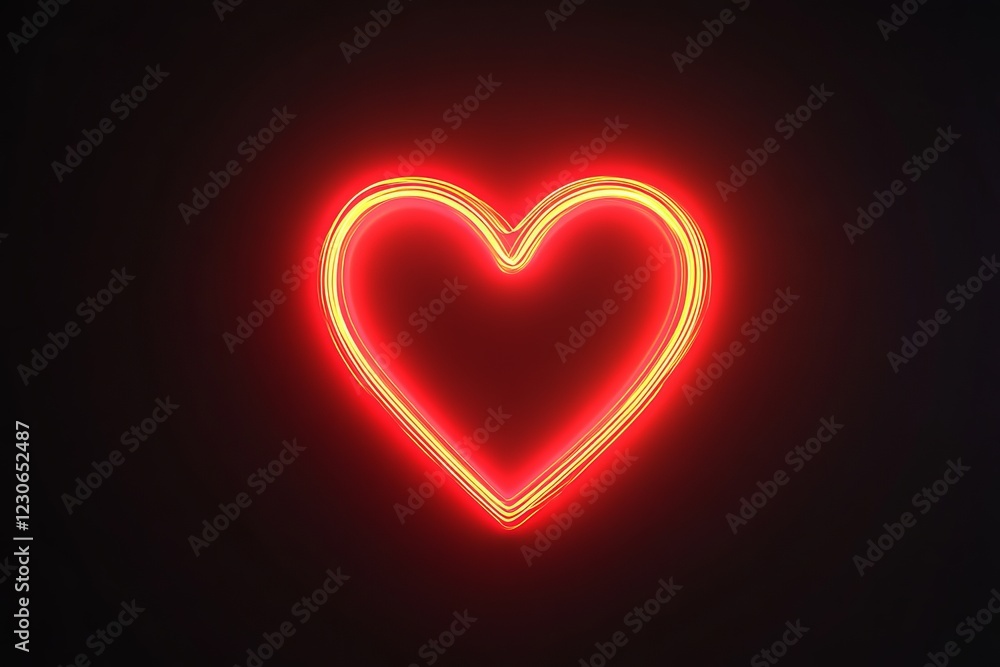Glowing Neon Heart Shape Design on Black Background for Love Themes Glowing Neon Heart Shape Design on Black Background for Love Themes