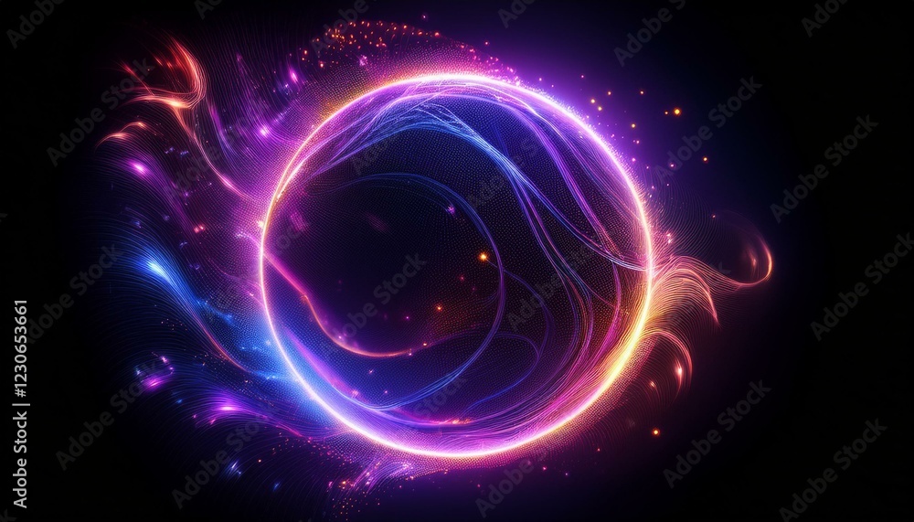 abstract neon energy sphere of particles and waves of magical glowing on a dark background circle and loop frames with magic purple and pink flame and sparks isolated on transparent abstract neon energy sphere of particles and waves of magical glowing on a dark background circle and loop frames with magic purple and pink flame and sparks isolated on transparent