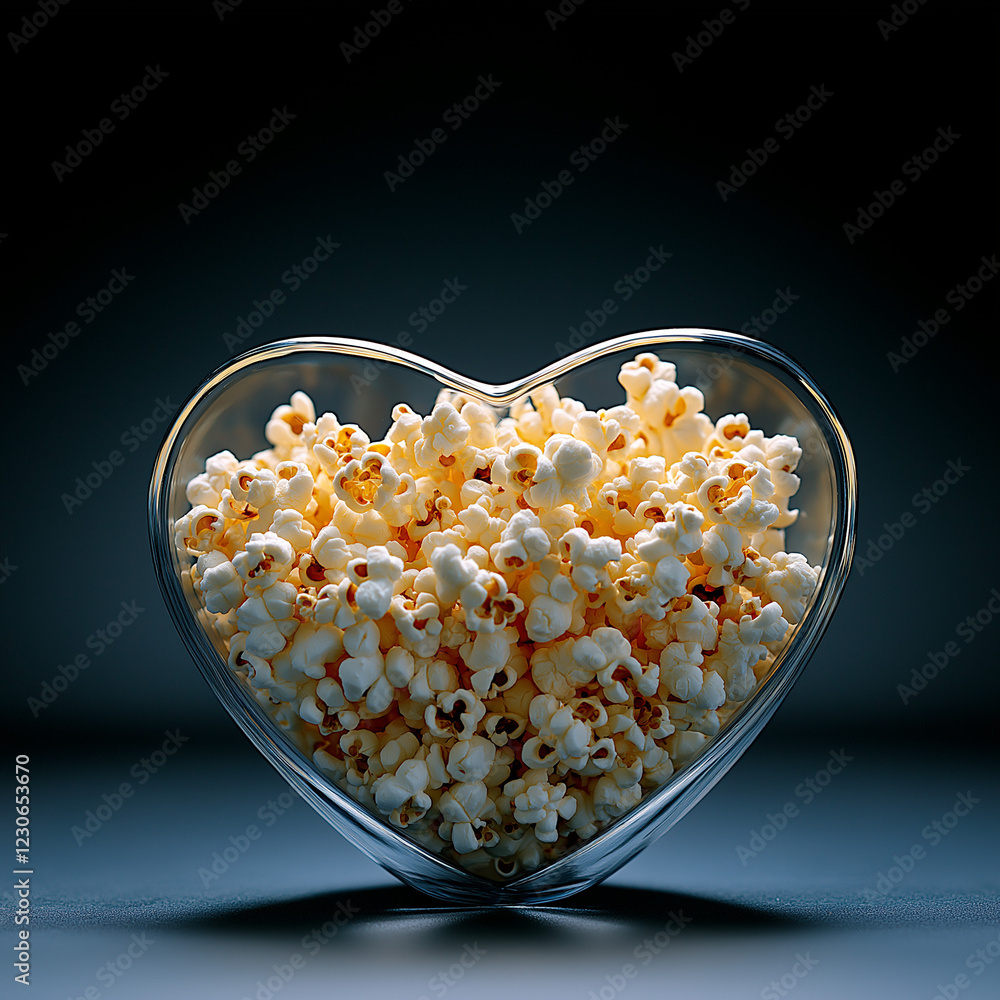 Herzförmige Schüssel mit frischem, fluffigem Popcorn
Herzförmige Schüssel mit frischem, fluffigem Popcorn