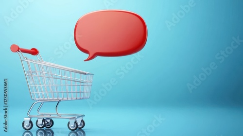 Shopping Cart with Speech Bubble. E-commerce Communication, Customer Service, Online Feedback. Reviews Concept photo