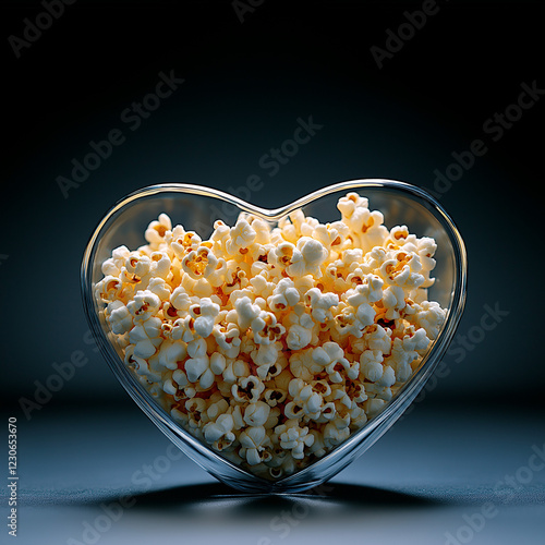 Herzförmige Schüssel mit frischem, fluffigem Popcorn

 photo