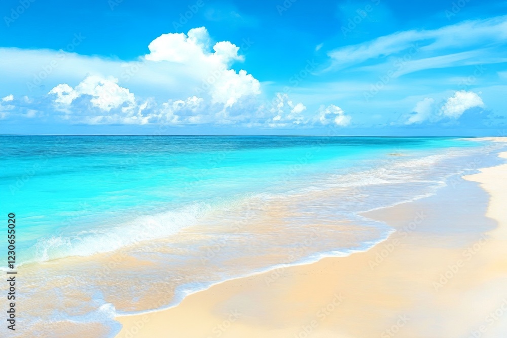 Fototapeta premium Stunning Beach Scene, Turquoise Waters and Clouds