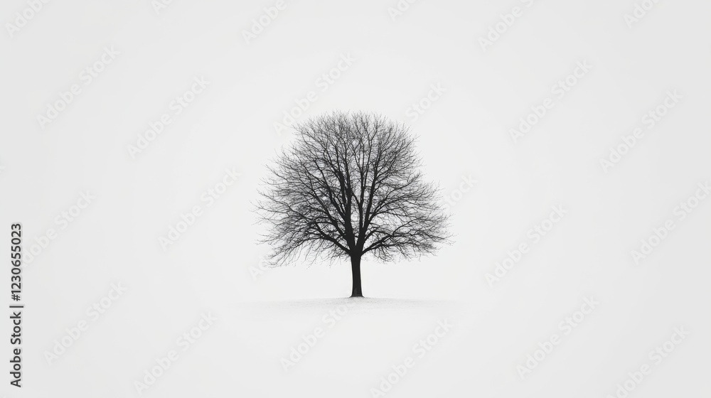 Obraz premium Solitary bare tree on white background.