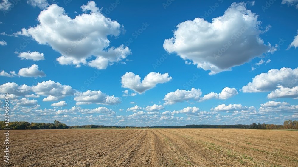 Heart-Shaped Clouds Over Tranquil Rural Landscape, Blue Sky Serenity Heart-Shaped Clouds Over Tranquil Rural Landscape, Blue Sky Serenity