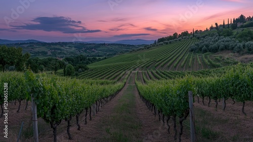 Wallpaper Mural Breathtaking views of the beautiful evening landscapes of the Tuscany region, vineyards and rolling hills Torontodigital.ca