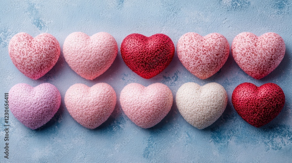 Obraz premium Colorful Heart-Shaped Candy on Blue Background for Valentine's Day Treats