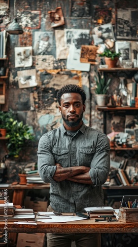 Wallpaper Mural Confident Black Male Artist in Creative Workspace with Art Supplies Torontodigital.ca