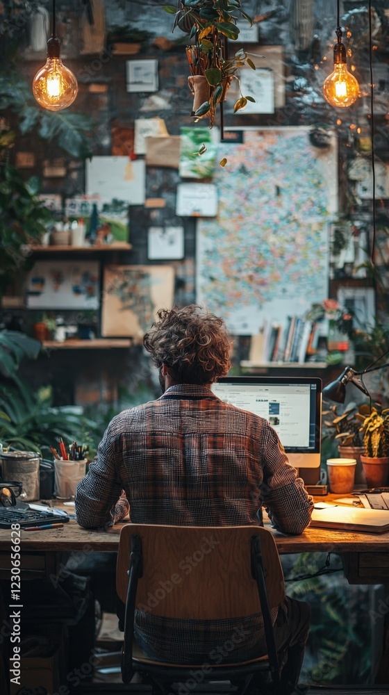 Fototapeta premium Creative Young Professional Working in Stylish Home Office Space