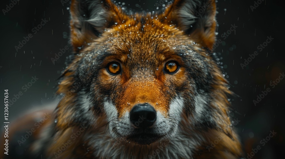 Fototapeta premium A close up of a brown and white dog with a yellow eye