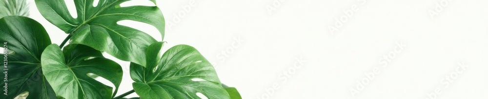 White background highlights the unique variegation of Monstera leaves, botanical, variegated, plant White background highlights the unique variegation of Monstera leaves, botanical, variegated, plant