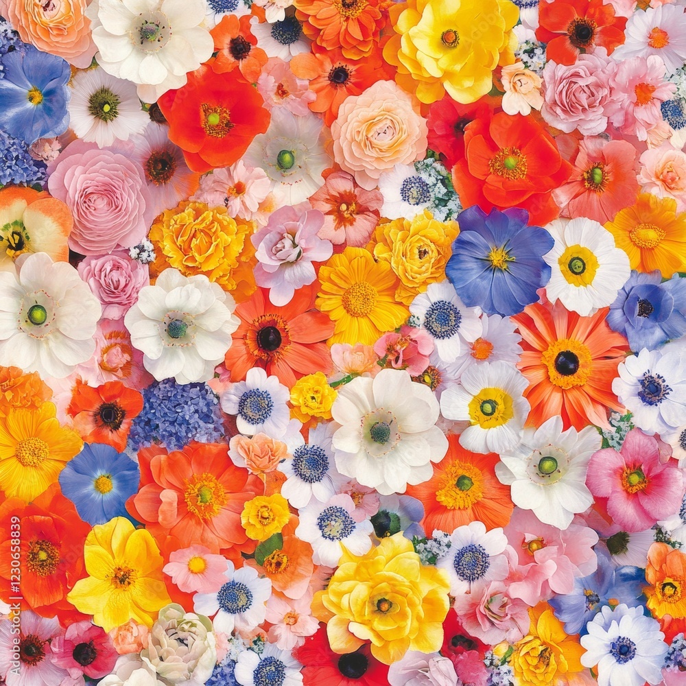 Fototapeta premium Vibrant Floral Tapestry: A Stunning Close-Up of Blossoms in Full Bloom