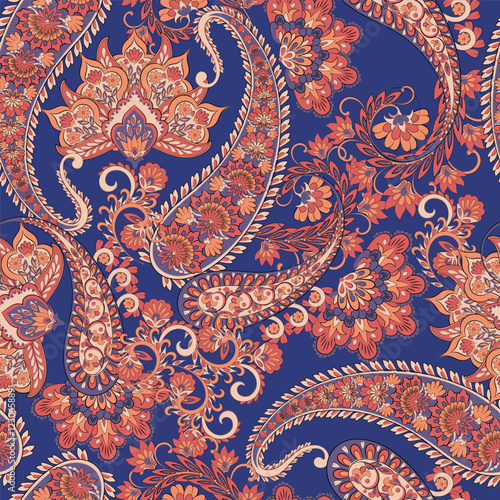 Wallpaper Mural Turkish Cucumber Paisley seamless vector pattern in traditional Oriental style. Decorated with flowers, leaves, and fantasy elements, for fabric, textile and wallpaper covers Torontodigital.ca