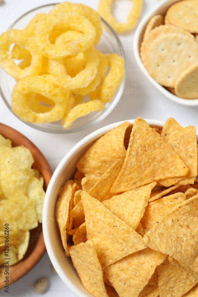 Various unhealthy snacks on white background Various unhealthy snacks on white background