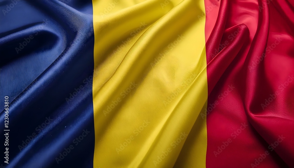 Fototapeta premium Vibrant Chad flag waving with luxurious satin texture - Patriotic and cultural symbol