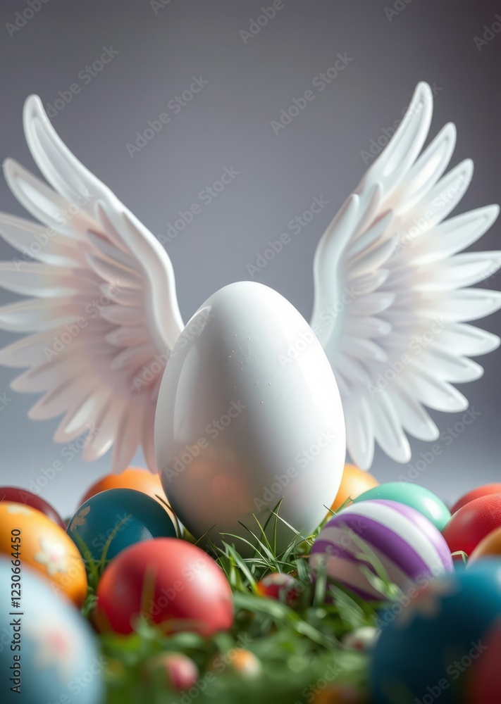 A white easter egg with wings leads to colorful eggs the concept of inspiration and leadership easter egg holiday illustration celebration easter A white easter egg with wings leads to colorful eggs the concept of inspiration and leadership easter egg holiday illustration celebration easter