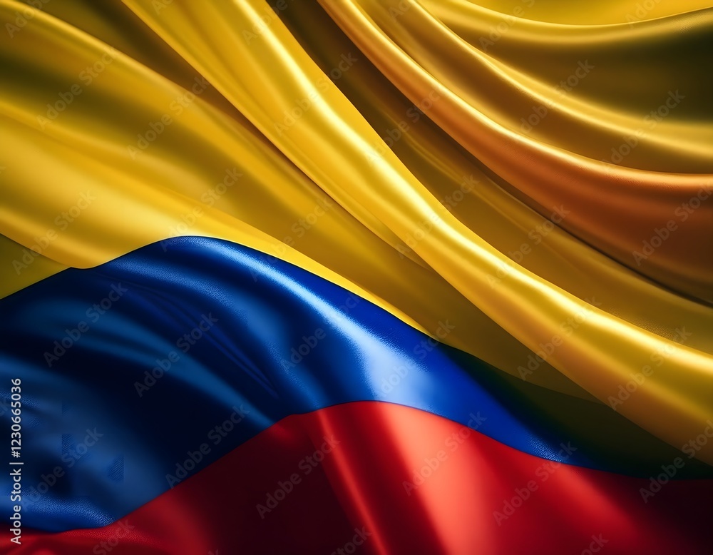 Fototapeta premium Vibrant Colombia flag waving with luxurious satin texture - Patriotic and cultural symbol