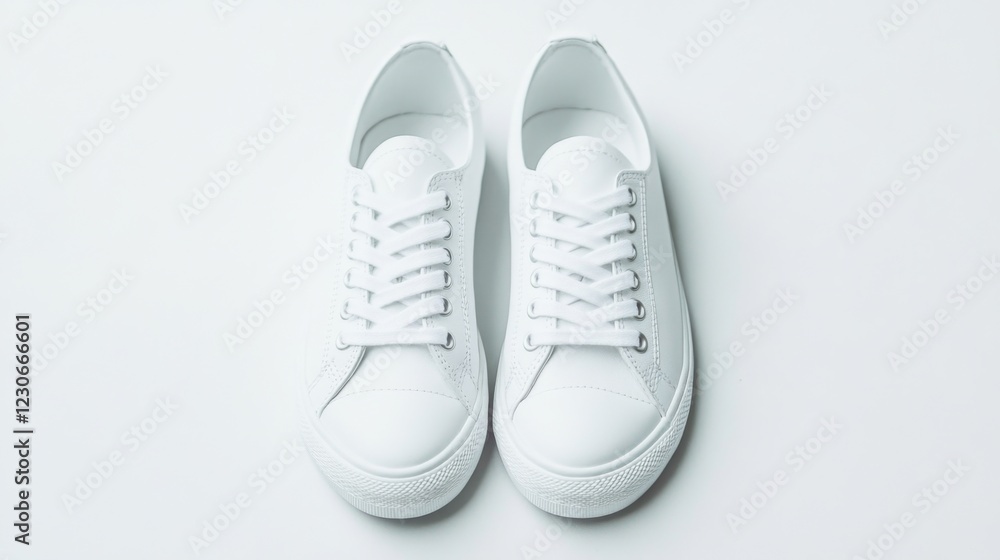 Pair of clean white canvas sneakers on white background. Pair of clean white canvas sneakers on white background.