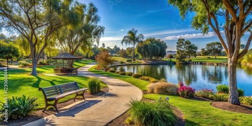 A tranquil community park with walking trails, gardens, and a variety of flora and fauna in Eastlake, Chula Vista, offering a peaceful atmosphere for relaxation , chula vista, nature reserve photo