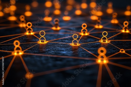 Digital network connections illuminated with orange lights showcasing social interaction among users