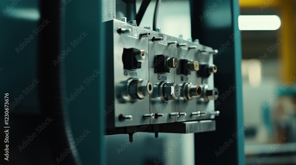 Industrial Machine Control Panel Close Up View Industrial Machine Control Panel Close Up View