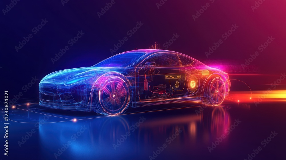 Futuristic Wireframe Car Design Showing Internal Systems Futuristic Wireframe Car Design Showing Internal Systems
