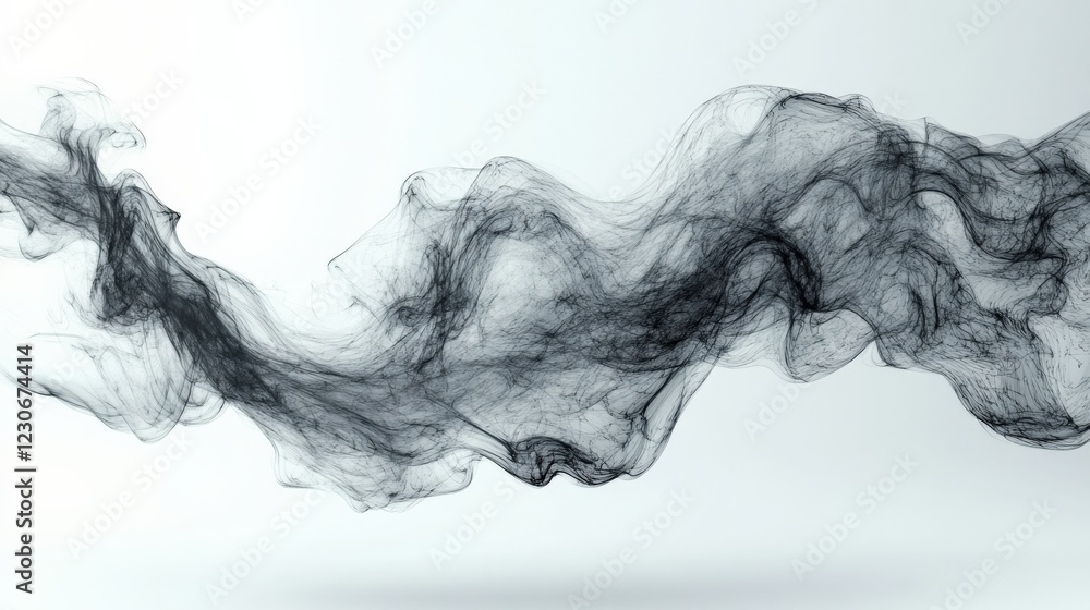 Delicate Black Smoke Wisps Gracefully Flow Across a Light Background. Generative AI Delicate Black Smoke Wisps Gracefully Flow Across a Light Background. Generative AI