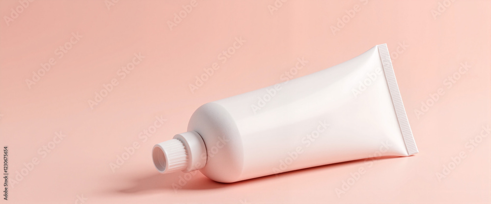 Minimalist tube mockup lying on side against soft pink backdrop, simplicity Minimalist tube mockup lying on side against soft pink backdrop, simplicity