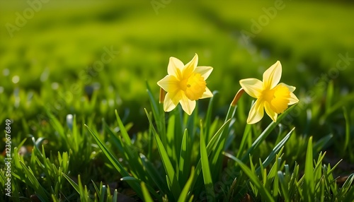 a couple of yellow flowers sitting in the grass