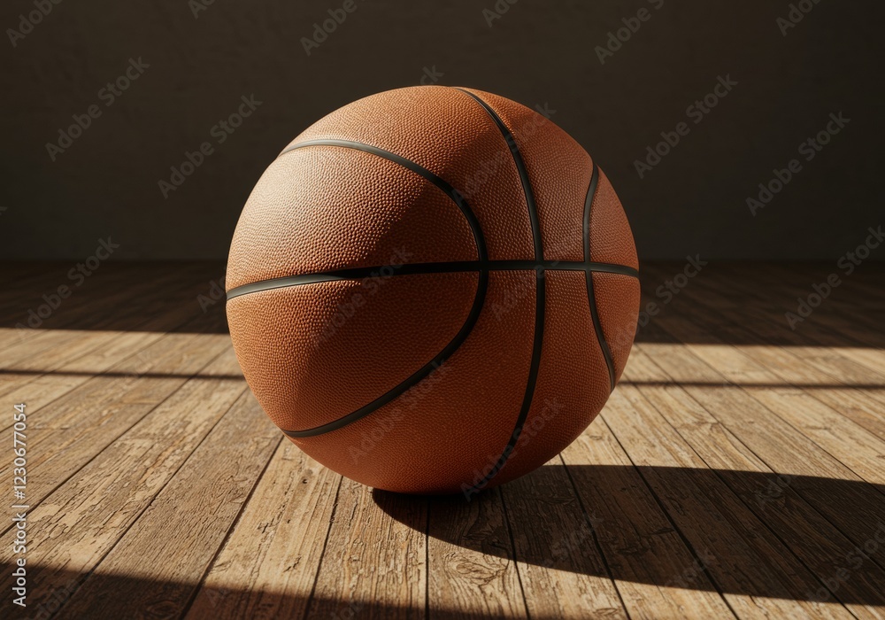 Obraz premium An official basketball on a hardwood basketball court with natural lighting and sharp details