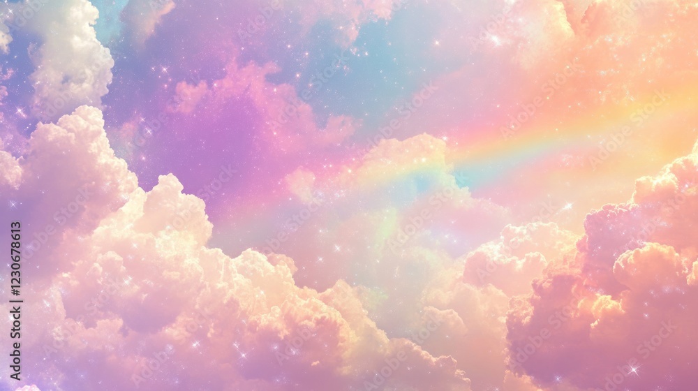 Pastel Sky Clouds Rainbow Stars Dreamy Scene Pastel Sky Clouds Rainbow Stars Dreamy Scene