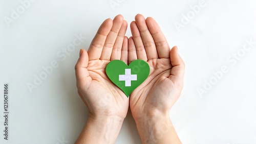 Wallpaper Mural A green heart with a white cross rests gently in open hands, symbolizing care and compassion. Torontodigital.ca
