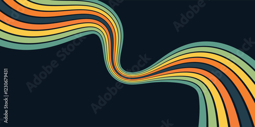 Abstract background of rainbow groovy Wavy Line design in 1970s Hippie Retro style. eps 10