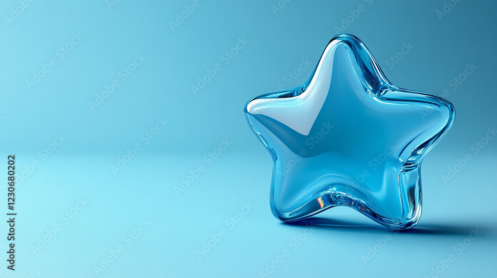 glowing glass star on a blue background symbolizing excellence and achievement with bright light tones and a modern minimalistic design, leaving space for captions on the side glowing glass star on a blue background symbolizing excellence and achievement with bright light tones and a modern minimalistic design, leaving space for captions on the side