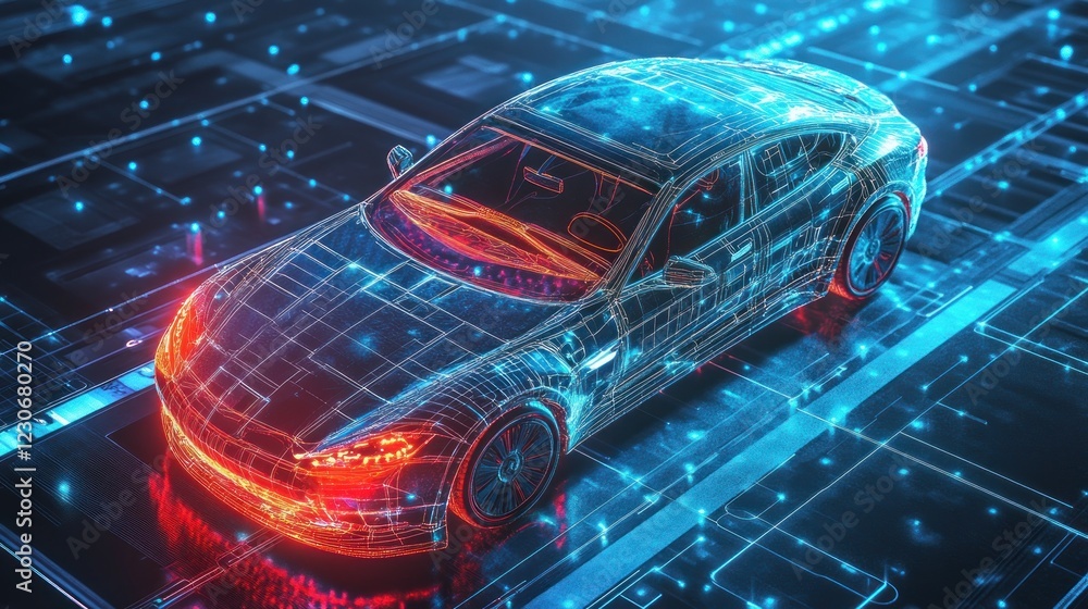 Digital Wireframe Model Of A Modern Sports Car Digital Wireframe Model Of A Modern Sports Car