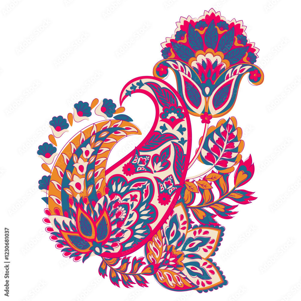 Fototapeta premium Paisley vector isolated pattern. Damask floral illustration in batik style