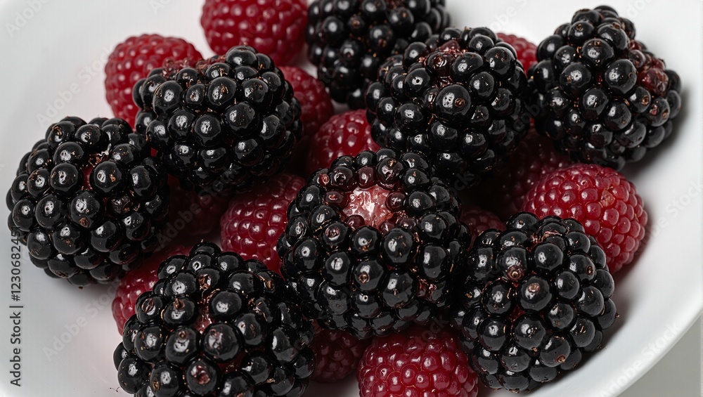 Juicy ripe blackberries in a glossy bowl Juicy ripe blackberries in a glossy bowl