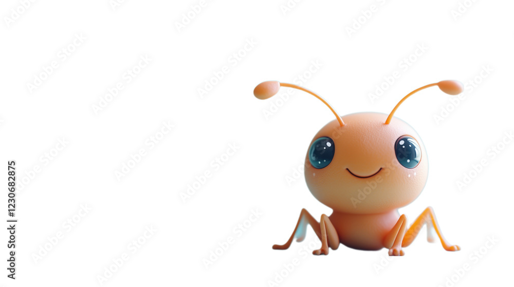 Obraz premium A 3D clay model of a smiling ant, designed in a playful and adorable cartoon style. The colorful, soft texture and vibrant colors make this little insect come to life, capturing the joy and creativity