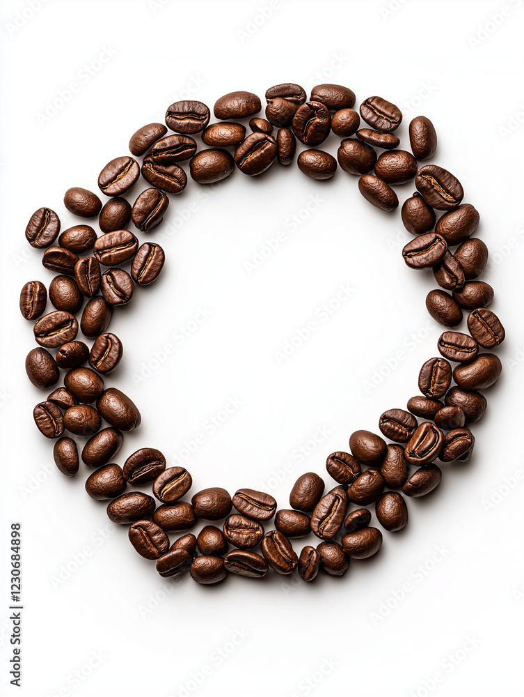 Kaffeebohnen in einem kreisförmigen Muster auf hellem Hintergrund
Kaffeebohnen in einem kreisförmigen Muster auf hellem Hintergrund