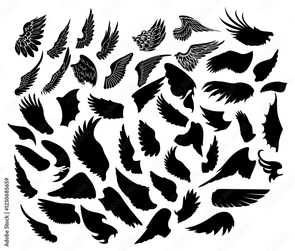 Obraz premium Wings Silhouette Vector Pack graphic drawing illustration for stickers, streetwear, t-shirts, logos, print-on-demand, print, or branding