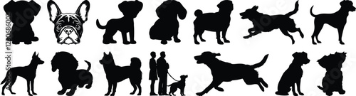 Dog silhouettes set, animal pack of vector silhouette design, isolated background