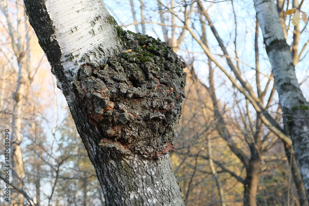 Inonotus Obliquus commonly known as Chaga mushroom. Birch fungus Chaga parasitizes on trunk of tree. Black mass and birch canker polypore. Alternative therapies. Inonotus Obliquus commonly known as Chaga mushroom. Birch fungus Chaga parasitizes on trunk of tree. Black mass and birch canker polypore. Alternative therapies.