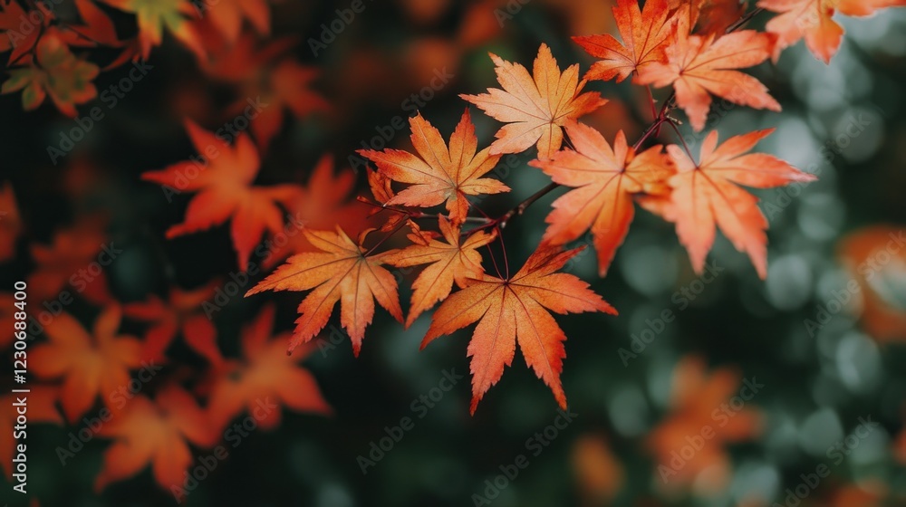 Vibrant Autumn Maple Leaves Branch Displaying Seasonal Colors Vibrant Autumn Maple Leaves Branch Displaying Seasonal Colors