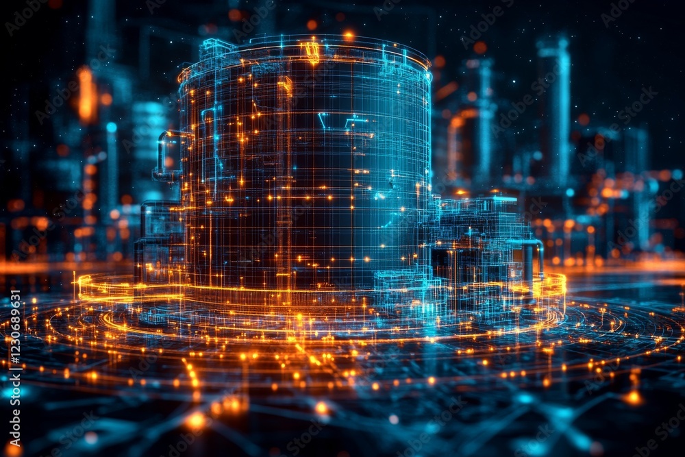 Digital transformation of an industrial facility with futuristic elements in a vibrant urban environment Digital transformation of an industrial facility with futuristic elements in a vibrant urban environment