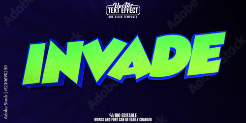 Invade editable text effect, customizable alien and space 3d font style