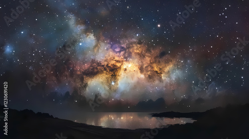 Wallpaper Mural Landscape of the milky way galaxy with the lagoon nebula and galaxy in the background, milky way, lagoon nebula. Celestial Lagoon. Illustration Torontodigital.ca