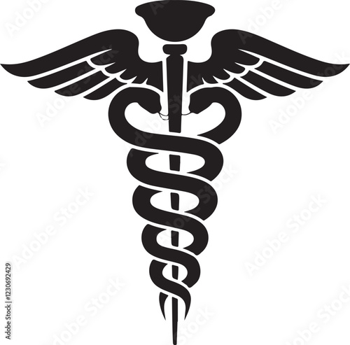  A simple black silhouette of a caduceus symbol