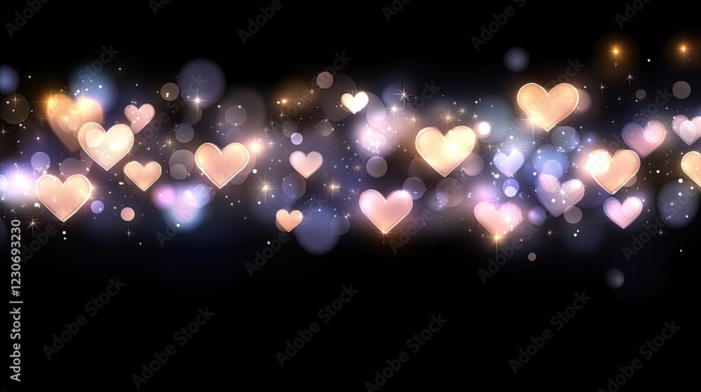Obraz premium Soft pastel colors and heart-shaped bokeh lights create a romantic backdrop ideal for Valentine's Day celebrations and messages