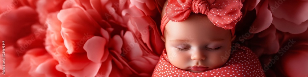 Sweet baby girl sleeping peacefully amidst a sea of red petals. Sweet baby girl sleeping peacefully amidst a sea of red petals.