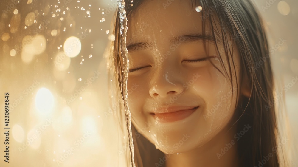 Young Girl Smiling With Water Cascading Over Her Face Young Girl Smiling With Water Cascading Over Her Face